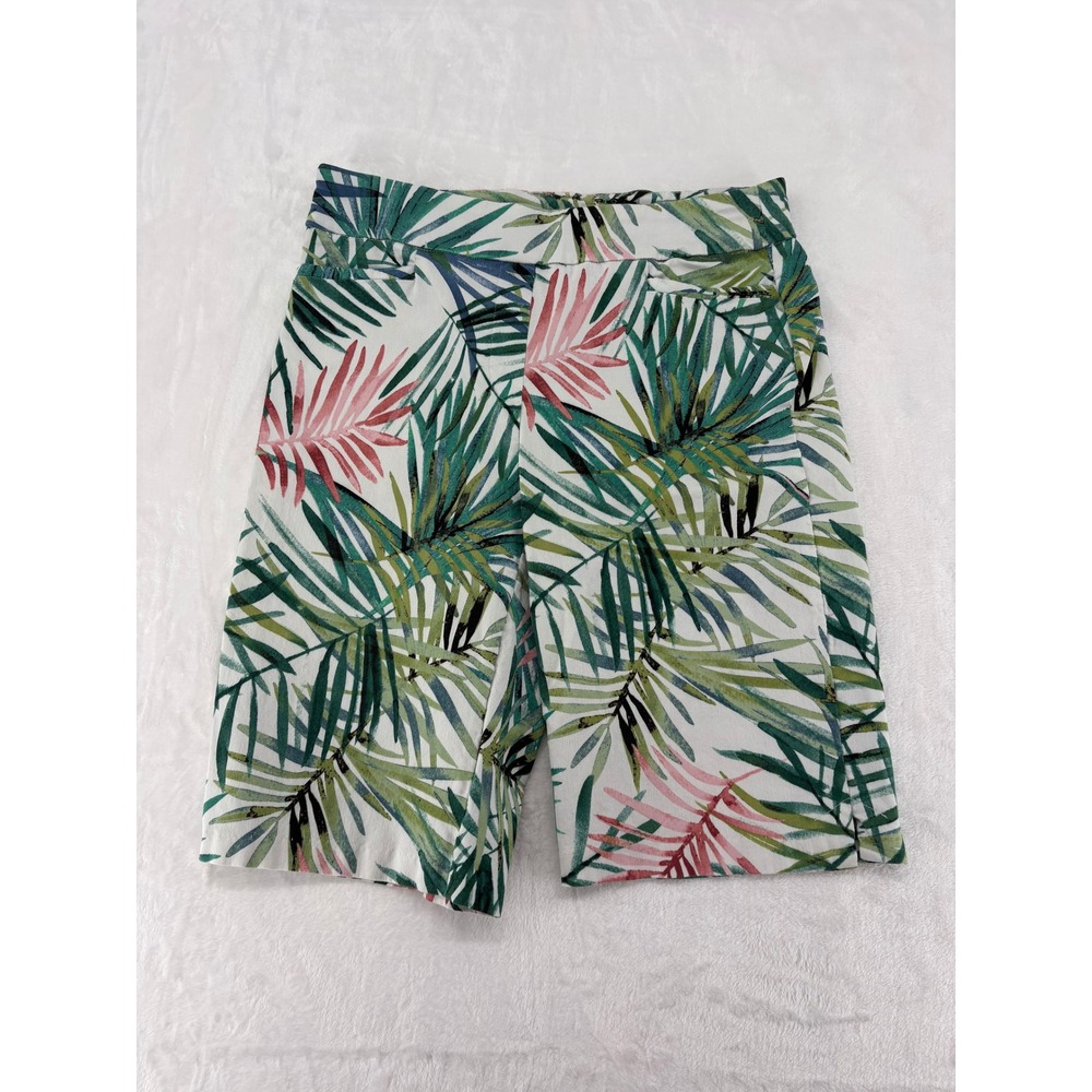 Jessica Riley Shorts Womens M‎ Shorts White Green Pink Tropical Palm Leaf Print